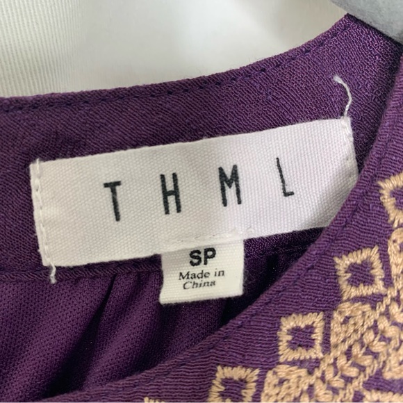 THML Womens Sleeveless Purple with Gold Embroidery Swing Midi Dress Size Small - Picture 3 of 6